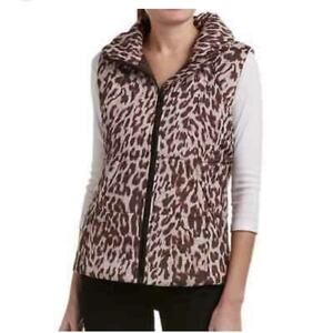 CAbi Juliet Leopard Print Full Zip Puffer Vest Size X Small